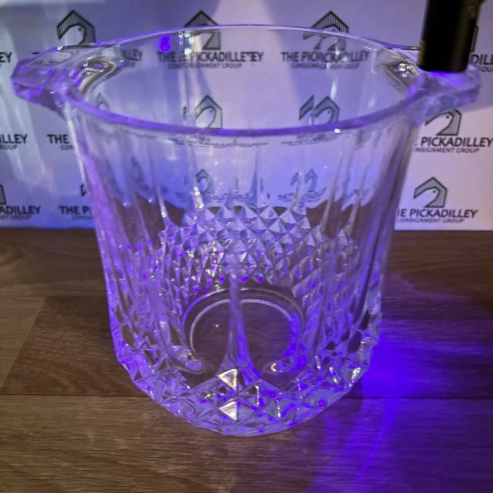 Vintage Cut Glass Ice Bucket Diamond Pattern Lug Handles 8